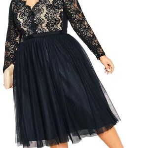 City Chic Black Lace Long Sleeve Dress
